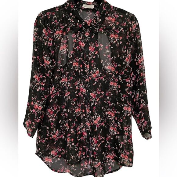Socialite Floral Shirt Lightweight Semi-sheer cutout back - Picture 4 of 11